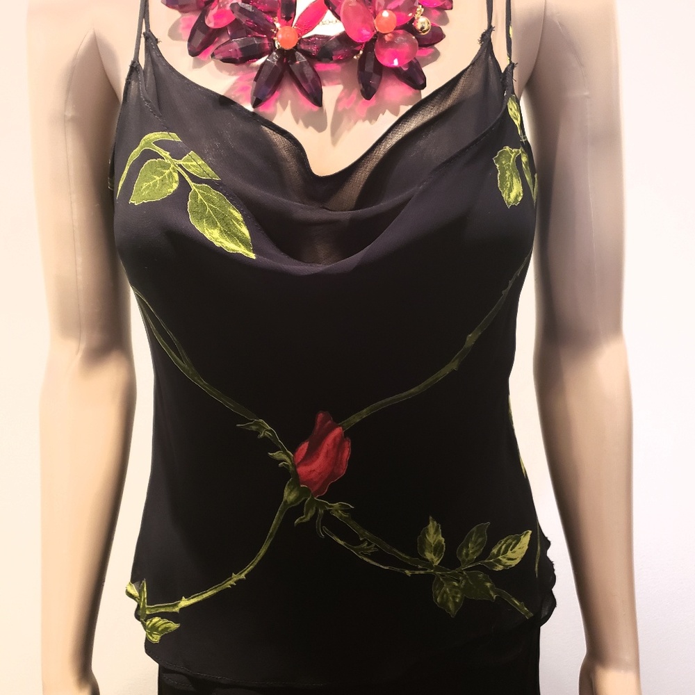 Cachè Rose Print Crop Tank Top